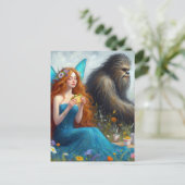 Sasquatch en een fee op een picknick briefkaart (Staand voorkant)