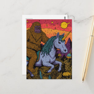 Sasquatch en eenhoorn ansichtkaart briefkaart