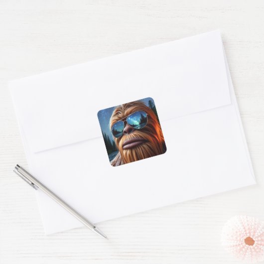 Sasquatch en sterren vierkante sticker (Envelop)