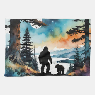 Sasquatch en zijn beren vriend theedoek