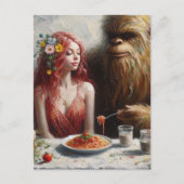Sasquatch en zijn date op Spaghettinacht Briefkaart (Voorkant)