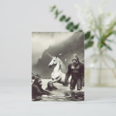 Sasquatch familie en een eenhoorn briefkaart (Staand voorkant)