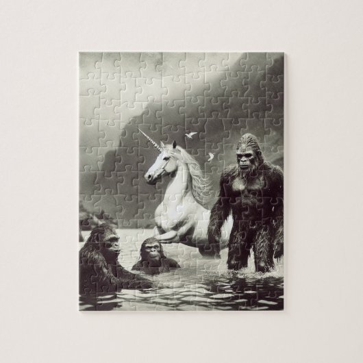 Sasquatch familie en een eenhoorn legpuzzel (Verticaal)
