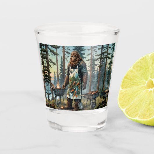 Sasquatch Fish Grillmaster Pap Shot Glas (Voorkant)