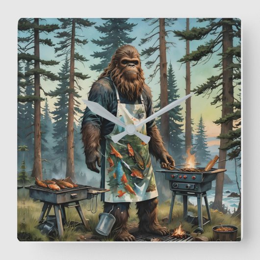 Sasquatch Fish Grillmaster Pap Vierkante Klok (Voorkant)