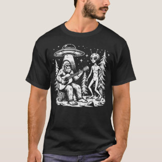 Sasquatch Gitaar Alien Ufo Kamperen Bigfoot Vrouwe T-shirt