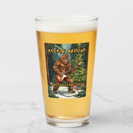 Sasquatch Guitar Rockin' Around Christmas Tree Glas (Voorkant gevuld)