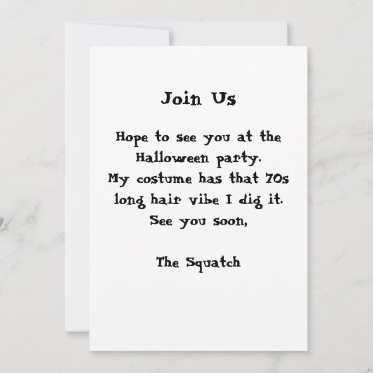 Sasquatch Halloween Party Uitnodiging (Achterkant)