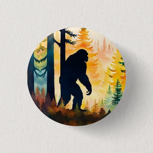 Sasquatch herfstlandschap zonsondergang ronde button 3,2 cm (Voorkant)