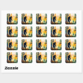 Sasquatch herfstlandschap zonsondergang vierkante sticker (Vel)