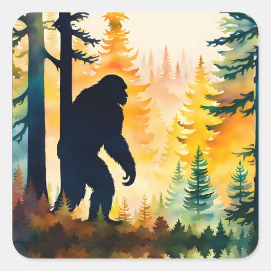 Sasquatch herfstlandschap zonsondergang vierkante sticker (Voorkant)