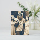 Sasquatch Hippie Sepia met twee vrouwen Briefkaart (Staand voorkant)