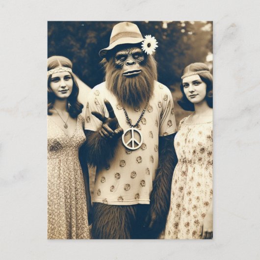 Sasquatch Hippie Sepia met twee vrouwen Briefkaart (Voorkant)