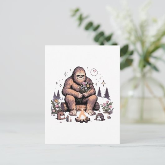 Sasquatch Holding Bloemen Briefkaart (Staand voorkant)