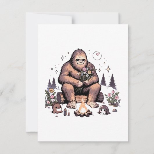 Sasquatch Holding Bloemen Feestdagenkaart (Voorkant)