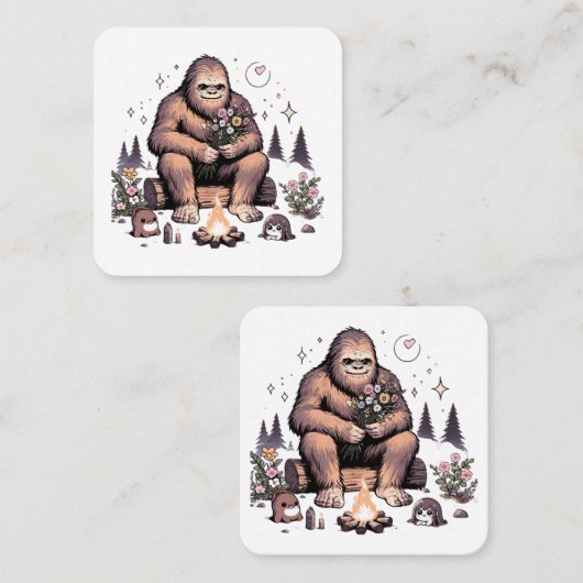 Sasquatch Holding Bloemen Vierkante Visitekaartje (Voorkant / Achterkant)