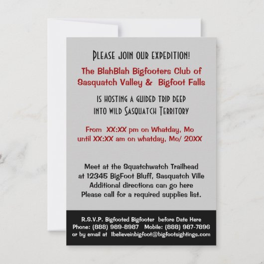 Sasquatch Hunter Funny Invitation to find Bigfoot Kaart (Achterkant)
