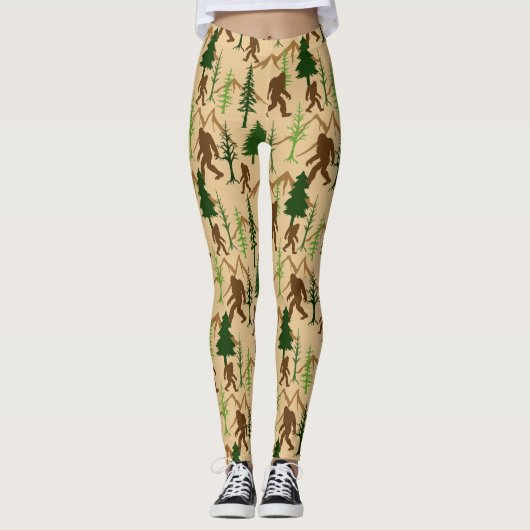 Sasquatch in Bosbomen Bigfoot Patroon Leggings (Voorkant)