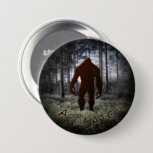 SASQUATCH IN BOSSEN RONDE BUTTON 7,6 CM (Voorkant /achterkant)