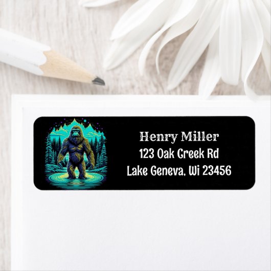 Sasquatch in de Bossen Ai Art Etiket (Insitu)