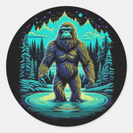 Sasquatch in de Bossen Ai Art Ronde Sticker