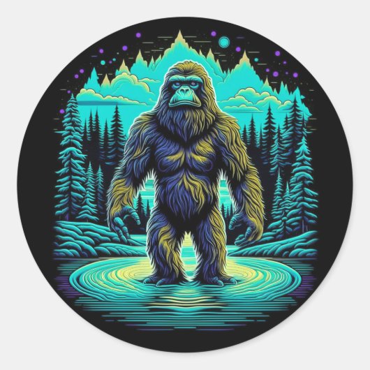 Sasquatch in de Bossen Ai Art Ronde Sticker (Voorkant)