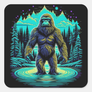 Sasquatch in de Bossen Ai Art Vierkante Sticker