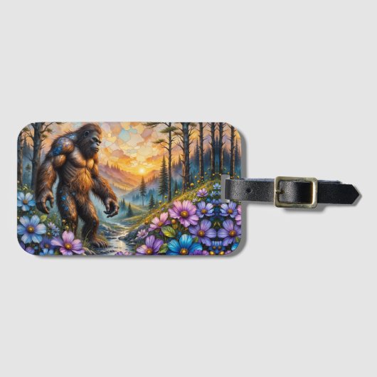 Sasquatch in de vallei van Floral Mountain Bagagelabel (Voorkant (horizontaal))