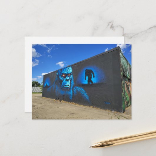 Sasquatch in het blauw briefkaart (Voorkant / Achterkant in situ)