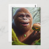 Sasquatch in mossy bos met Cheeseburger Briefkaart (Voorkant / Achterkant)