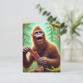 Sasquatch in mossy bos met een pot rundvlees schok briefkaart (Staand voorkant)