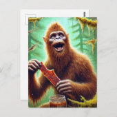 Sasquatch in mossy bos met een pot rundvlees schok briefkaart (Voorkant / Achterkant)