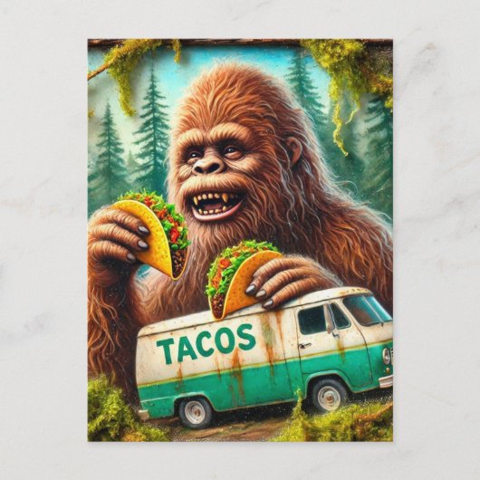 Sasquatch in mossy bos met taco's briefkaart (Voorkant)
