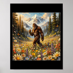 Sasquatch in paardenbloem bloemenveld bigfoot poster
