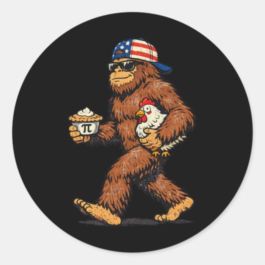 Sasquatch Kip Taart Grappige Pi Dag Ronde Sticker (Voorkant)