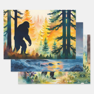 Sasquatch Landschap en Zonsondergang Inpakpapier Vel