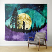 Sasquatch lopen met huisdier Beer welp Wandkleed (In Situ (horizontaal))