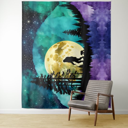 Sasquatch lopen met huisdier Beer welp Wandkleed (In situ)