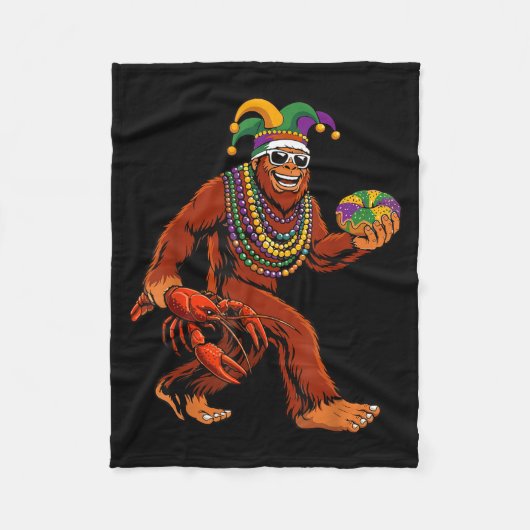 Sasquatch Mardi Gras Bigfoot Parade Beads King Cak Fleece Deken (Voorkant)