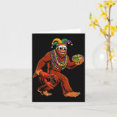 Sasquatch Mardi Gras Bigfoot Parade Beads King Cak Kaart (Gele Bloem)
