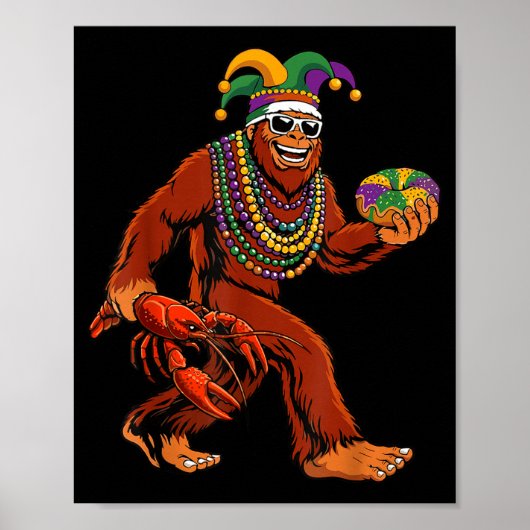 Sasquatch Mardi Gras Bigfoot Parade Beads King Cak Poster (Voorkant)