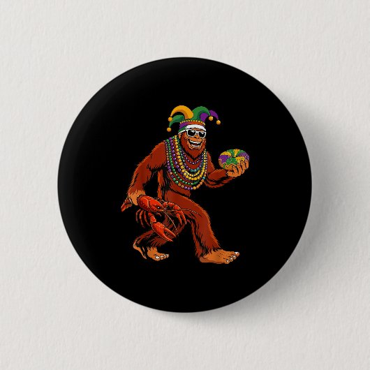Sasquatch Mardi Gras Bigfoot Parade Beads King Cak Ronde Button 5,7 Cm (Voorkant)
