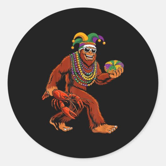 Sasquatch Mardi Gras Bigfoot Parade Beads King Cak Ronde Sticker (Voorkant)