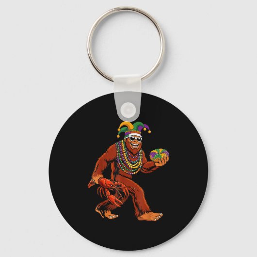 Sasquatch Mardi Gras Bigfoot Parade Beads King Cak Sleutelhanger (Voorkant)