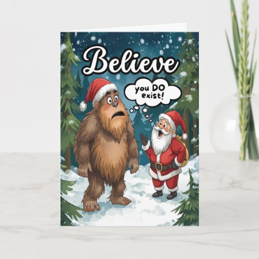 Sasquatch Meets Santa Believe Christmas Feestdagen Kaart (Voorkant)