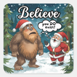 Sasquatch Meets Santa I Believe Funny Christmas Vierkante Sticker