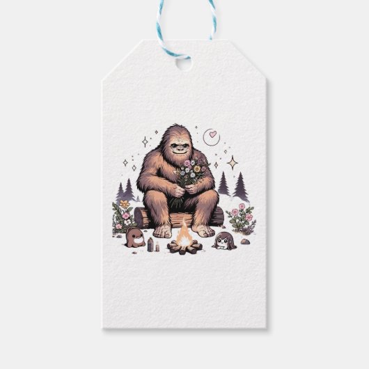 Sasquatch met bloemen cadeaulabel (Voorkant)