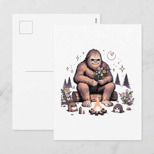 Sasquatch met bloemen feestdagenkaart (Voorkant / Achterkant)