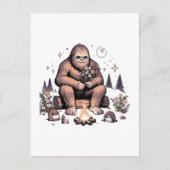 Sasquatch met bloemen feestdagenkaart (Voorkant)