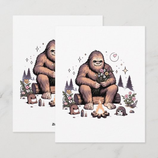 Sasquatch met bloemen feestdagenkaart (Voorkant / Achterkant)